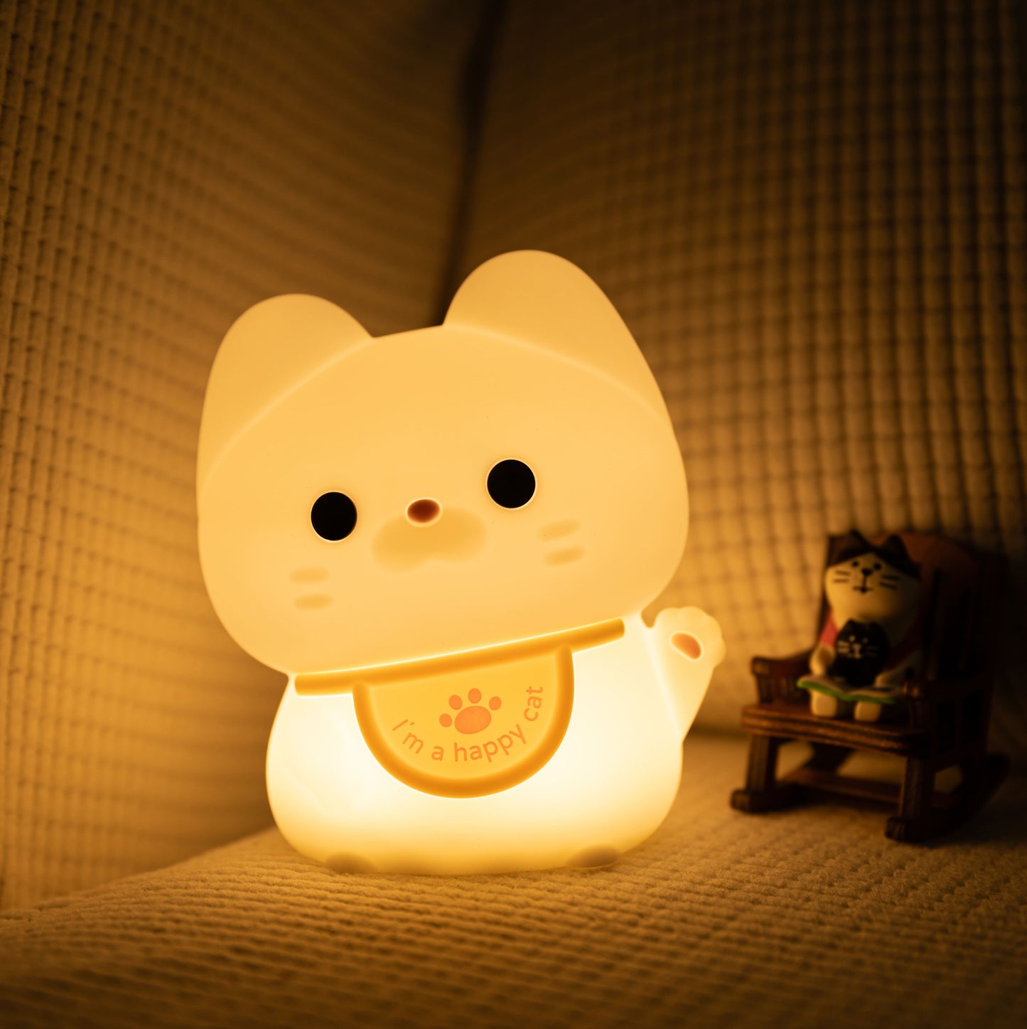 Huggwaii Squishy Silicone Gelukkige Kat LED Nachtlamp - Perfect Cadeau voor Kinderen en Meisjes