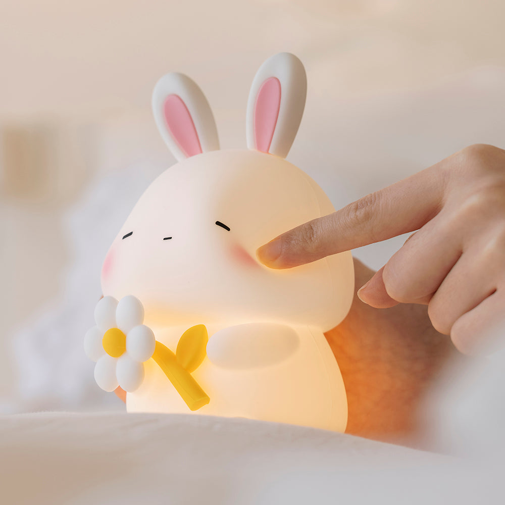 Huggwaii Squishy Silicone Slaperige Konijn LED Nachtlamp - Perfect Cadeau voor Kinderen en Meisjes