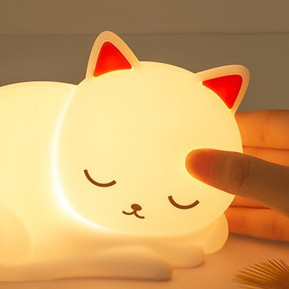 Huggwaii Squishy Silicone Slapende Kat LED Nachtlamp - Perfect Cadeau voor Kinderen en Meisjes