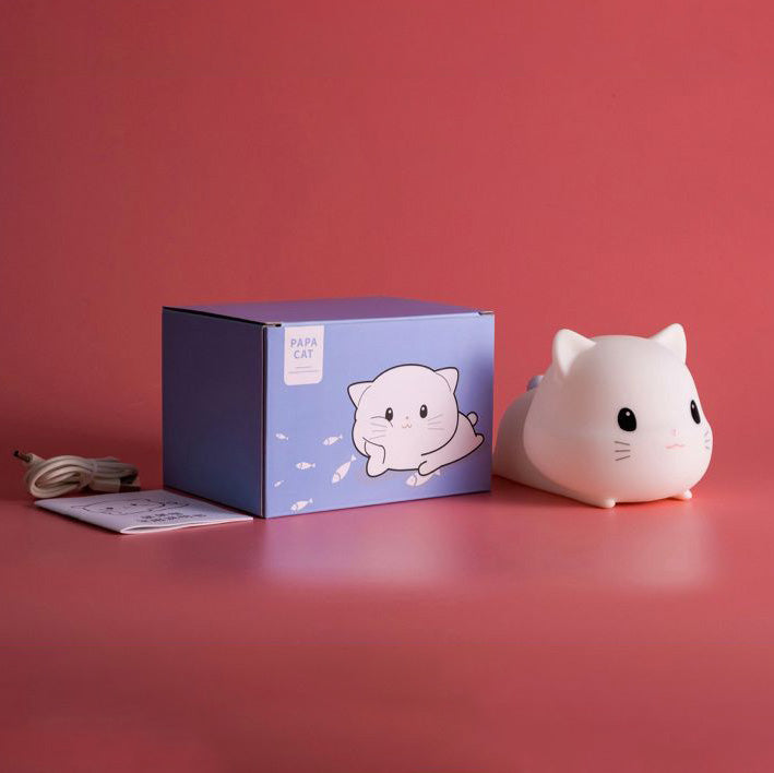 Kleine Kitten Kat Nachtlamp Grote Hoofd Schattige Lamp Liggend Zachte Siliconen Perfect Cadeau