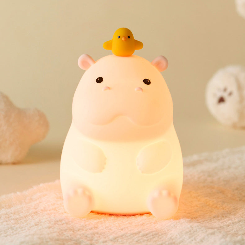 Huggwaii Nijlpaard met Eend Schattige Squishy Siliconen Nachtlamp Perfect Cadeau