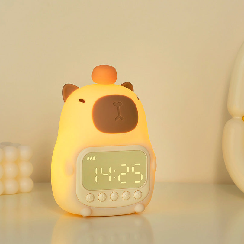 Huggwaii Squishy Silicone Capybara Alarmklok LED Nachtlamp - Perfect Cadeau voor Kinderen en Meisjes