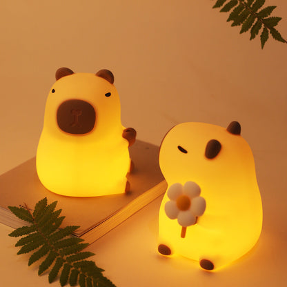 Huggwaii Bloem Capybara Squishy Siliconen Nachtlamp - Perfect Cadeau voor Kinderen en Meisjes