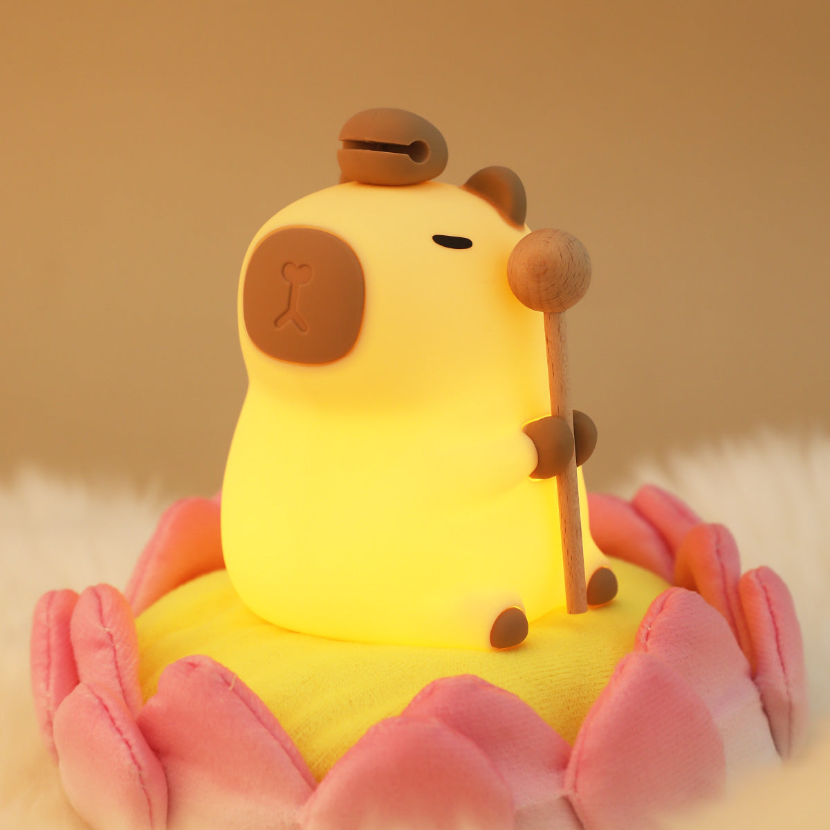 Huggwaii Bloem Capybara Squishy Siliconen Nachtlamp - Perfect Cadeau voor Kinderen en Meisjes
