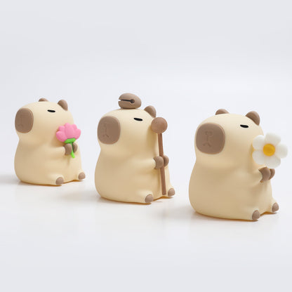 Huggwaii Bloem Capybara Squishy Siliconen Nachtlamp - Perfect Cadeau voor Kinderen en Meisjes