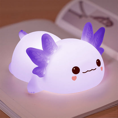 MeWaii® Axolotl Paars 2025 Exclusief Ontwerp Squishy Silicone LED Nachtlampje - Perfect Cadeau voor Kinderen en Meisjes