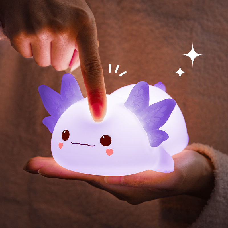 MeWaii® Axolotl Paars 2025 Exclusief Ontwerp Squishy Silicone LED Nachtlampje - Perfect Cadeau voor Kinderen en Meisjes