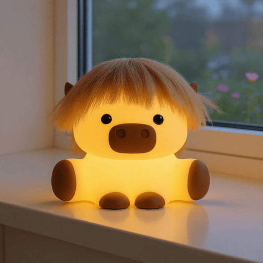 Highland Koe met Haar Silicone Squishy LED Nachtlamp - Perfect Cadeau voor Kinderen en Meisjes