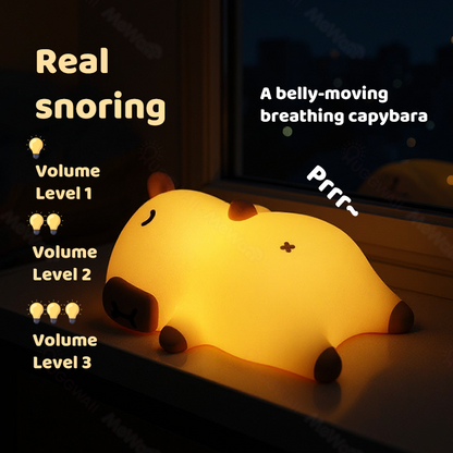 Huggwaii Slaapkapybara Ademende Squishy Siliconen Compaan Geluid LED Nachtlamp Perfect Cadeau