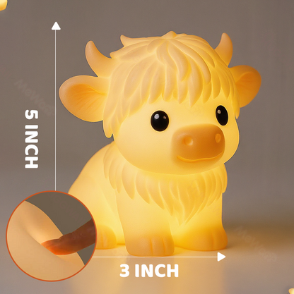 Huggwaii Hoogland Koe Silicone Squishy LED Nachtlamp - Perfect Cadeau voor Kinderen en Meisjes