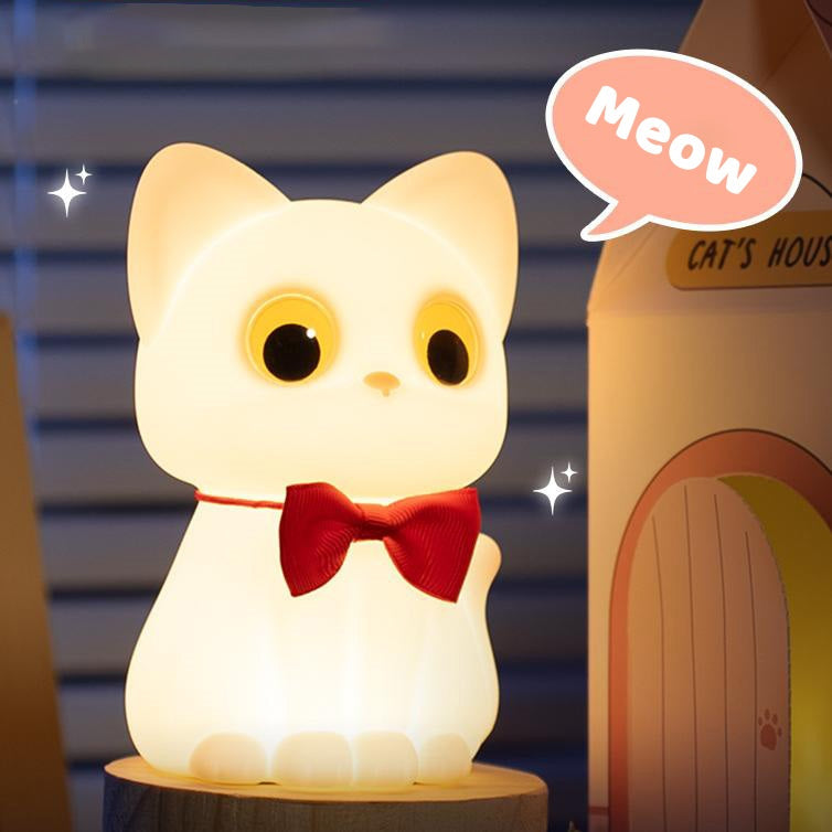 Huggwaii Squishy Silicone Strikdas Kat LED Nachtlamp - Perfect Cadeau voor Kinderen en Meisjes