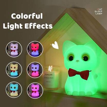Huggwaii Squishy Silicone Strikdas Kat LED Nachtlamp - Perfect Cadeau voor Kinderen en Meisjes