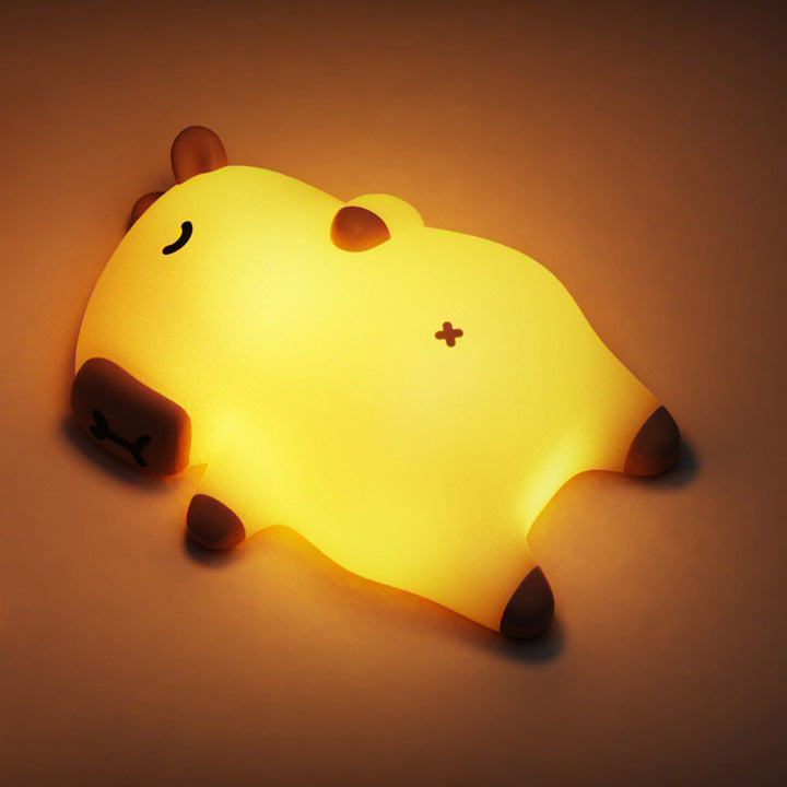 Huggwaii Slaapkapybara Ademende Squishy Siliconen Compaan Geluid LED Nachtlamp Perfect Cadeau
