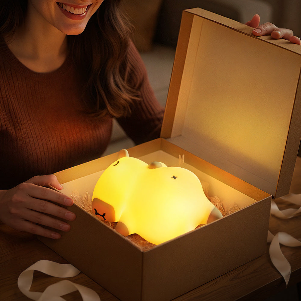 Huggwaii Slaapkapybara Ademende Squishy Siliconen Compaan Geluid LED Nachtlamp Perfect Cadeau