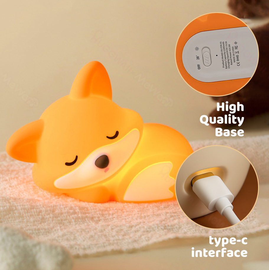 Huggwaii Vos Nachtlamp met Krullende Staart Siliconen Squishy Dier Ontwerp Lamp Perfect Cadeau