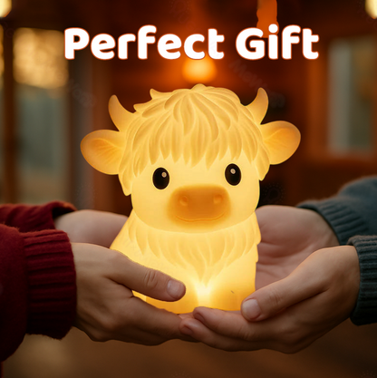 Huggwaii Hoogland Koe Silicone Squishy LED Nachtlamp - Perfect Cadeau voor Kinderen en Meisjes