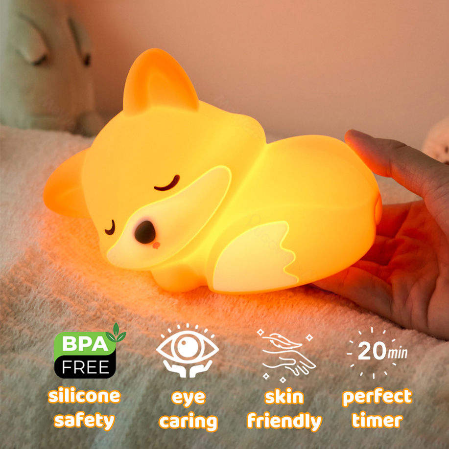 Huggwaii Vos Nachtlamp met Krullende Staart Siliconen Squishy Dier Ontwerp Lamp Perfect Cadeau