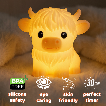 Huggwaii Hoogland Koe Silicone Squishy LED Nachtlamp - Perfect Cadeau voor Kinderen en Meisjes