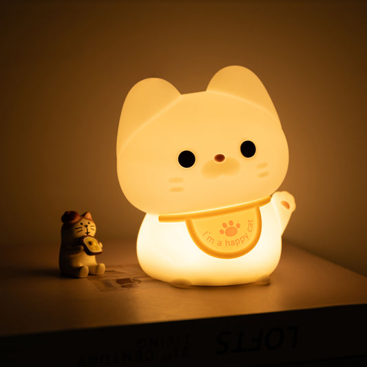 Huggwaii Squishy Silicone Gelukkige Kat LED Nachtlamp - Perfect Cadeau voor Kinderen en Meisjes