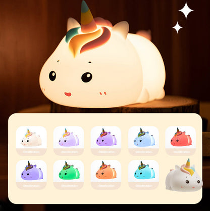 Eenhoorn Liggend Nachtlampje LED Squishy Siliconen Tap Lamp Beste Cadeau voor Baby en Meisje