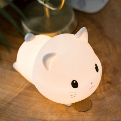 Kleine Kitten Kat Nachtlamp Grote Hoofd Schattige Lamp Liggend Zachte Siliconen Perfect Cadeau