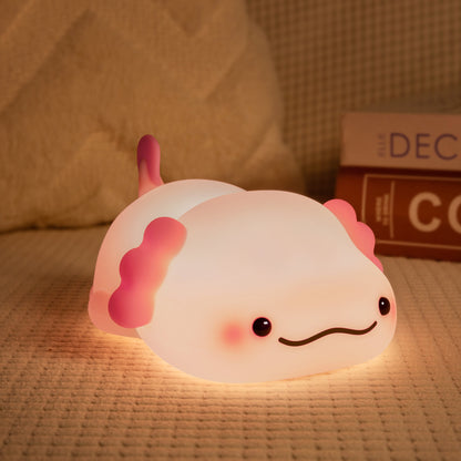 Huggwaii Squishy Silicone Lazy Axolotl LED Nachtlamp - Perfect Cadeau voor Kinderen en Meisjes