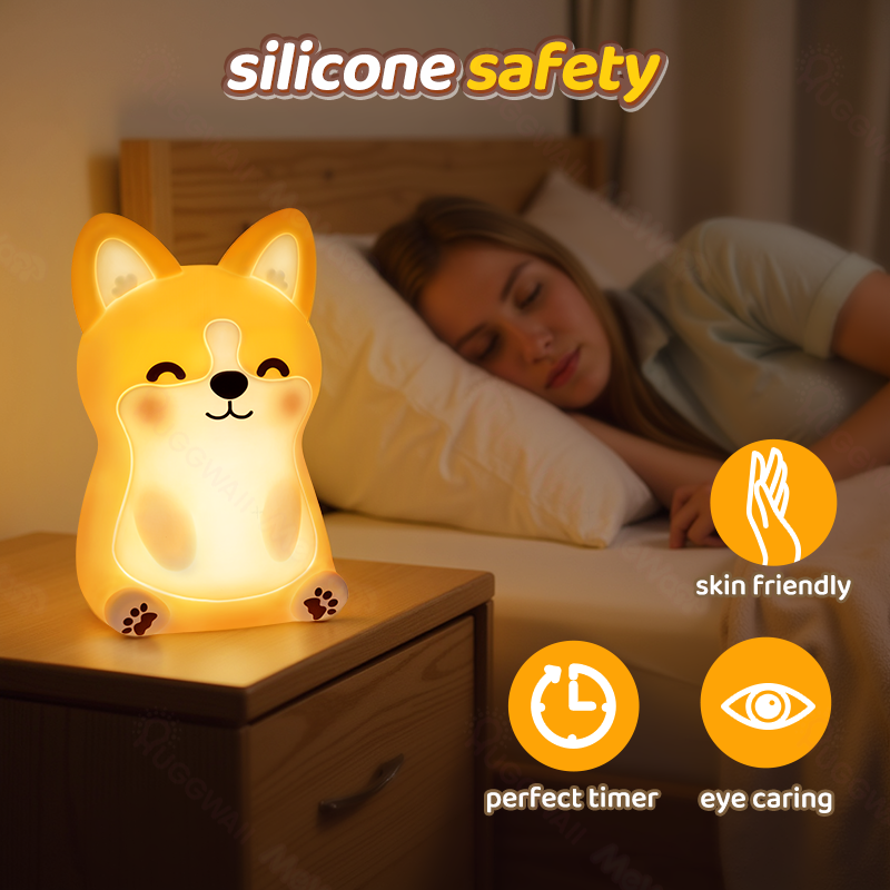 Huggwaii Corgi Puppy Schattige Zachte Silicone LED Nachtlamp - Perfect Cadeau voor Kinderen en Meisjes