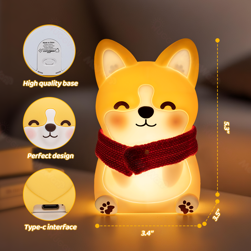 Huggwaii Corgi Puppy Schattige Zachte Silicone LED Nachtlamp - Perfect Cadeau voor Kinderen en Meisjes