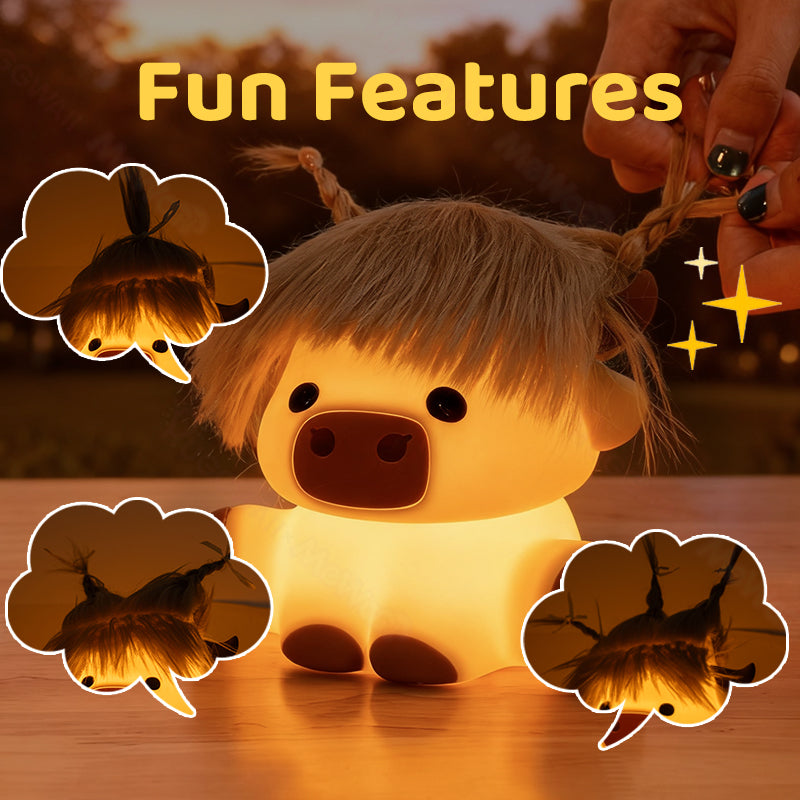 Highland Koe met Haar Silicone Squishy LED Nachtlamp - Perfect Cadeau voor Kinderen en Meisjes