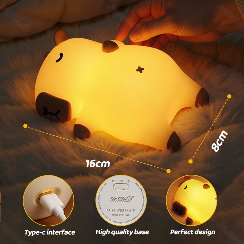 Huggwaii Slaapkapybara Ademende Squishy Siliconen Compaan Geluid LED Nachtlamp Perfect Cadeau