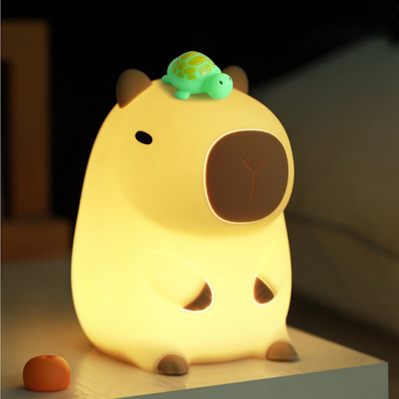 Huggwaii Capybara Met Schildpad LED Squishy Nachtlamp Voor Cadeau USB Oplaadbare Capybara Lamp