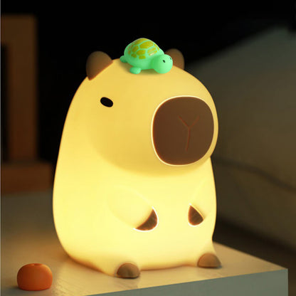 Huggwaii Capybara Met Schildpad LED Squishy Nachtlamp Voor Cadeau USB Oplaadbare Capybara Lamp