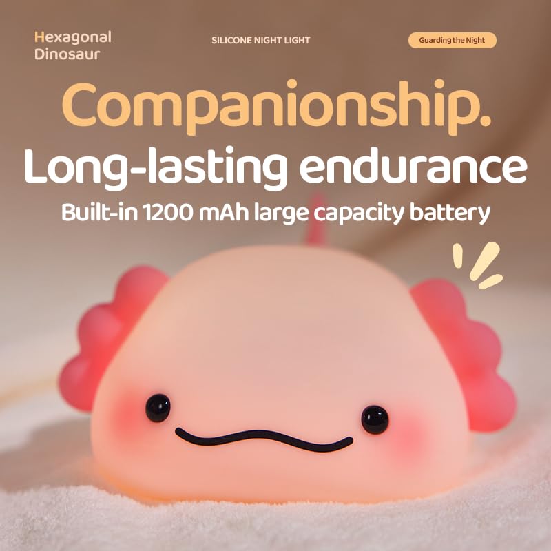 Huggwaii Squishy Silicone Lazy Axolotl LED Nachtlamp - Perfect Cadeau voor Kinderen en Meisjes