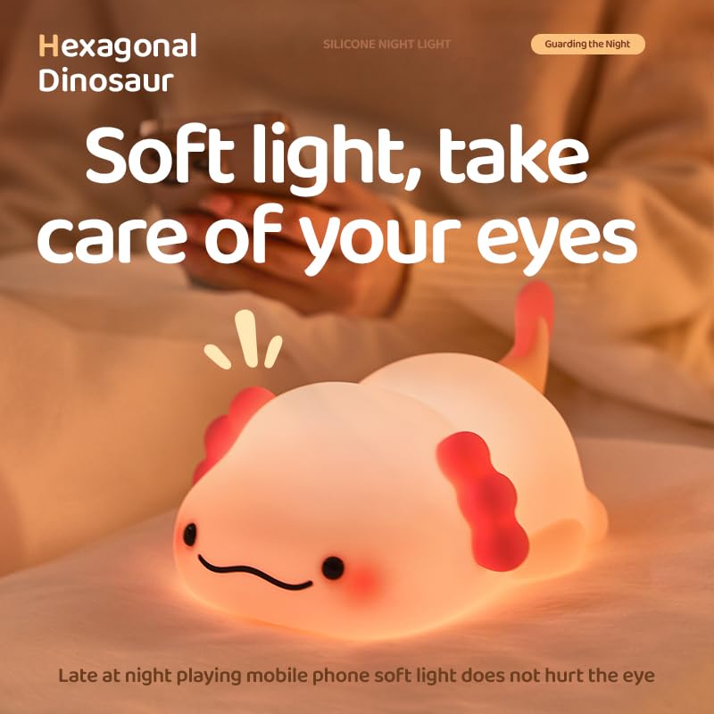 Huggwaii Squishy Silicone Lazy Axolotl LED Nachtlamp - Perfect Cadeau voor Kinderen en Meisjes