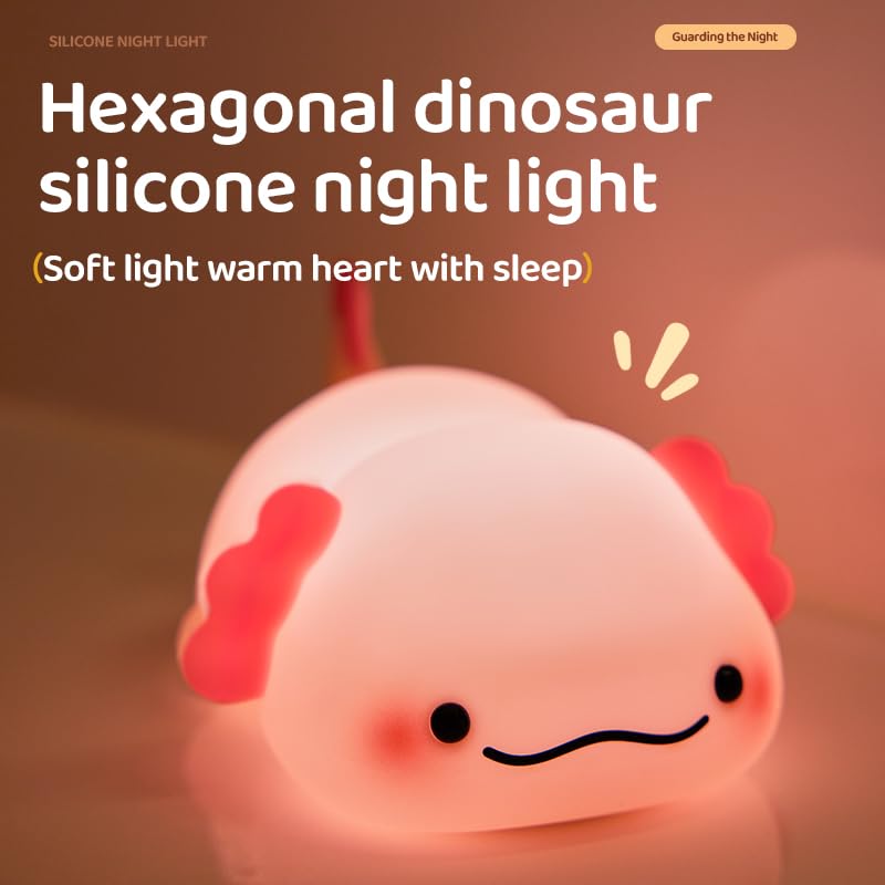 Huggwaii Squishy Silicone Lazy Axolotl LED Nachtlamp - Perfect Cadeau voor Kinderen en Meisjes
