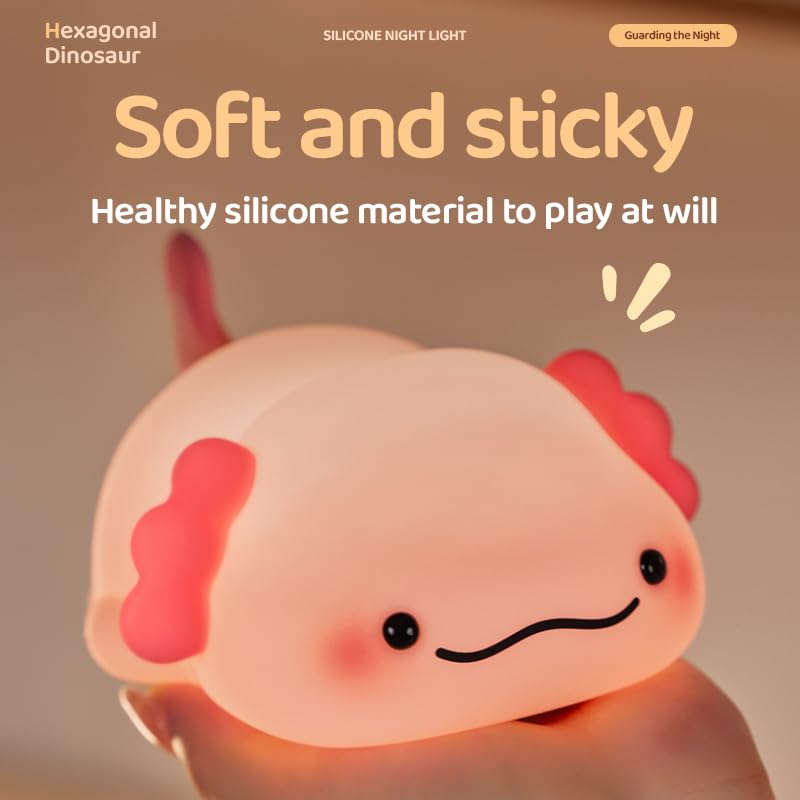 Huggwaii Squishy Silicone Lazy Axolotl LED Nachtlamp - Perfect Cadeau voor Kinderen en Meisjes