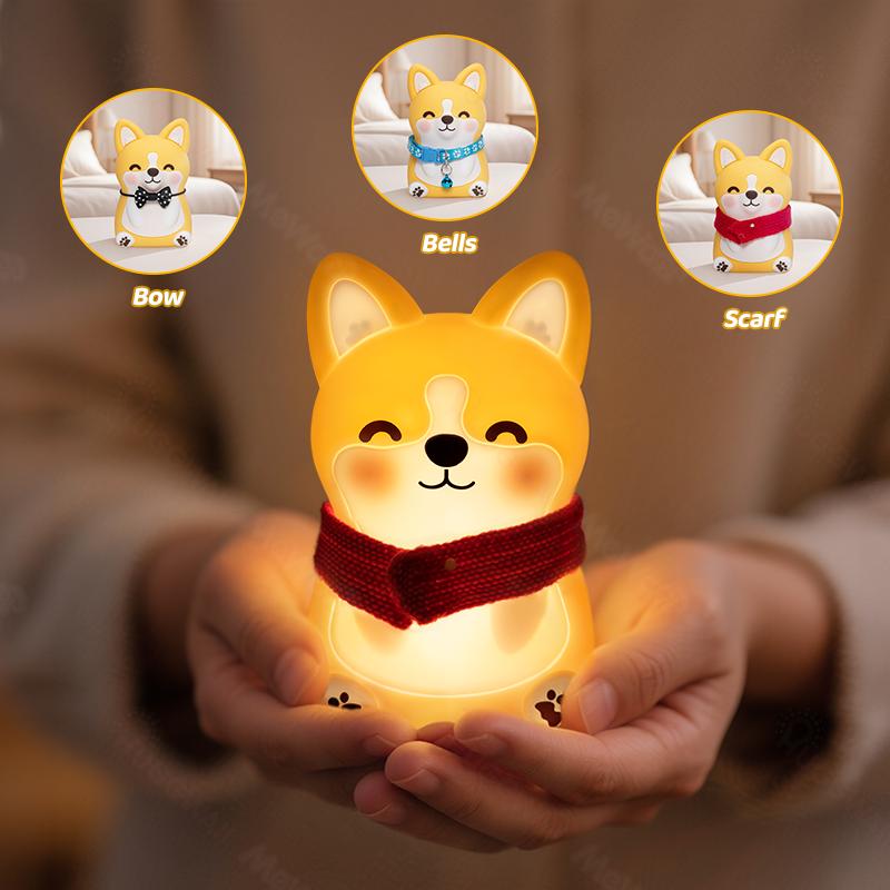 Huggwaii Corgi Puppy Schattige Zachte Silicone LED Nachtlamp - Perfect Cadeau voor Kinderen en Meisjes