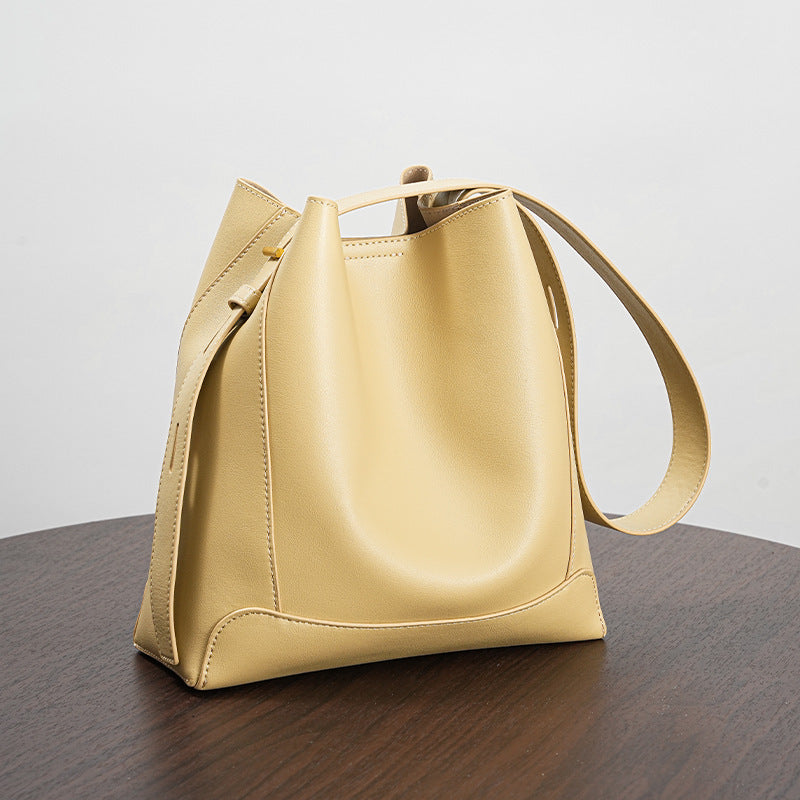 Sac seau à bandoulière en cuir pour femme, capacité d'épaule
