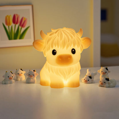 Huggwaii Hoogland Koe Silicone Squishy LED Nachtlamp - Perfect Cadeau voor Kinderen en Meisjes