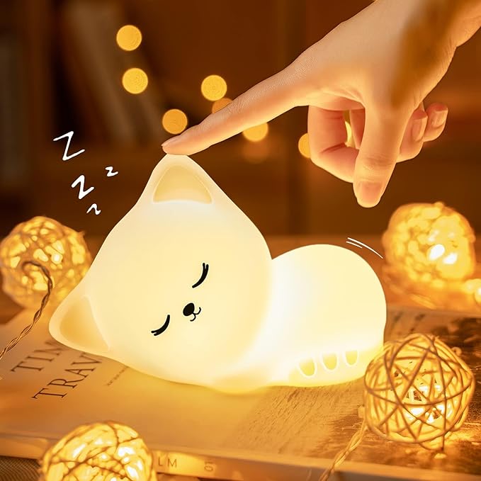 Huggwaii Squishy Siliconen Slaperige Kat LED Nachtlamp - Perfect Cadeau voor Kinderen en Meisjes