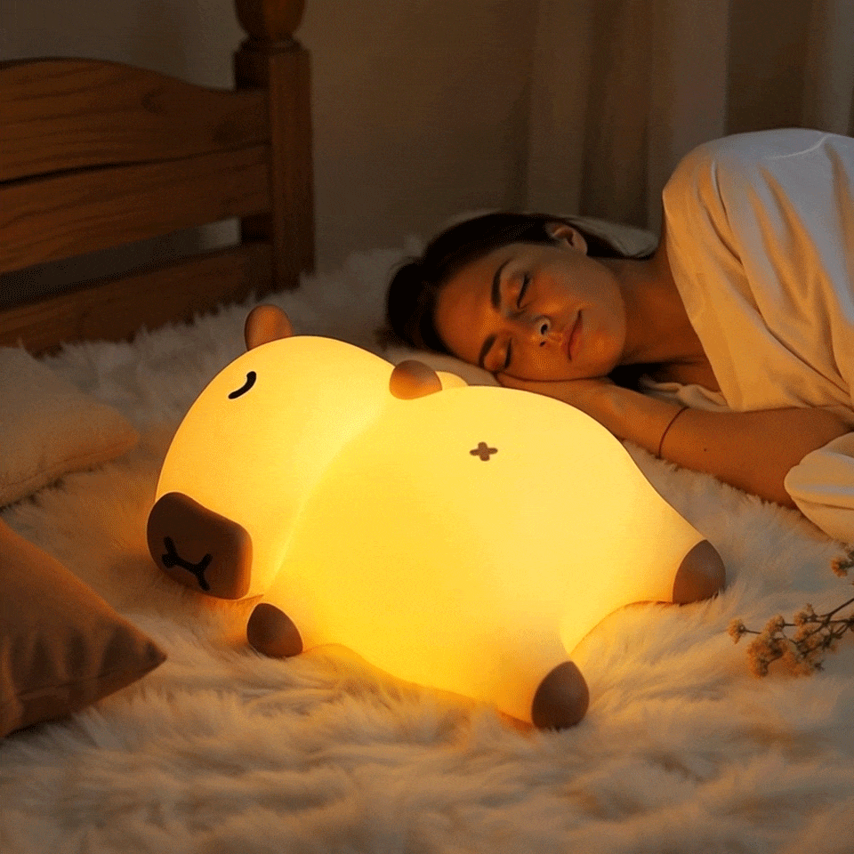 Huggwaii Slaapkapybara Ademende Squishy Siliconen Compaan Geluid LED Nachtlamp Perfect Cadeau