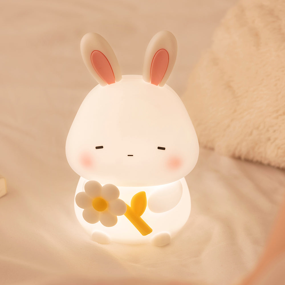Huggwaii Squishy Silicone Slaperige Konijn LED Nachtlamp - Perfect Cadeau voor Kinderen en Meisjes