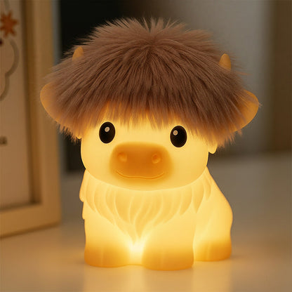 Huggwaii Hoogland Koe Silicone Squishy LED Nachtlamp - Perfect Cadeau voor Kinderen en Meisjes