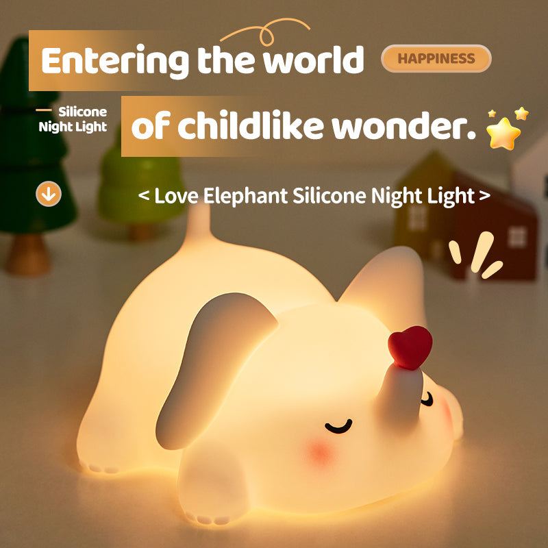Huggwaii Squishy Silicone Liefde Olifant LED Nachtlamp - Perfect Cadeau voor Kinderen en Meisjes
