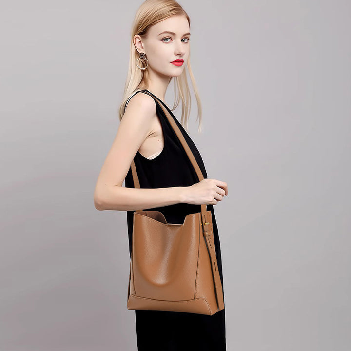 Sac seau à bandoulière en cuir pour femme, capacité d'épaule