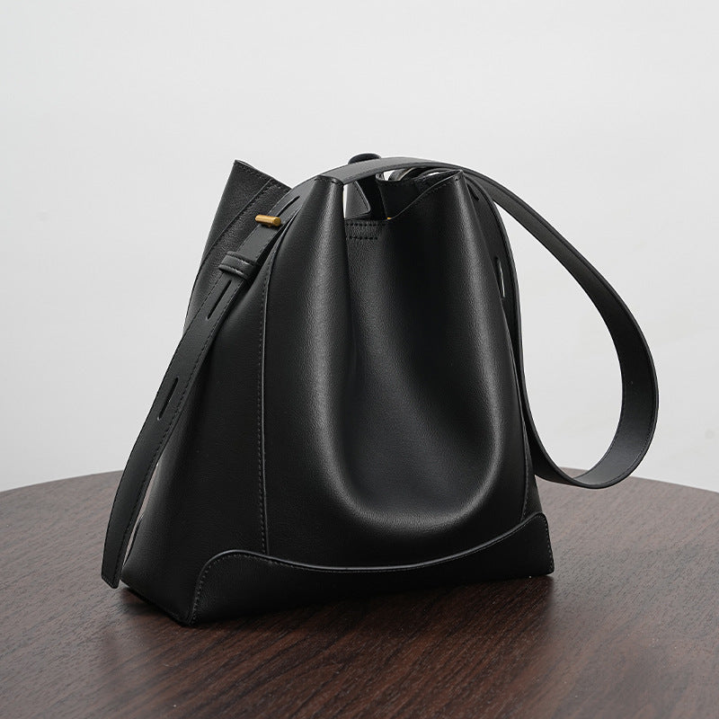 Sac seau à bandoulière en cuir pour femme, capacité d'épaule