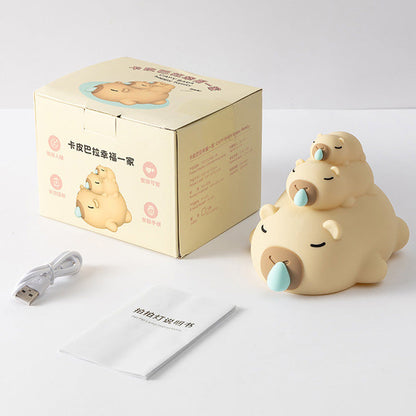Huggwaii Gestapelde Capybara Nachtlamp Drie Laags Slaperig Zacht Silicoon Perfect Cadeau