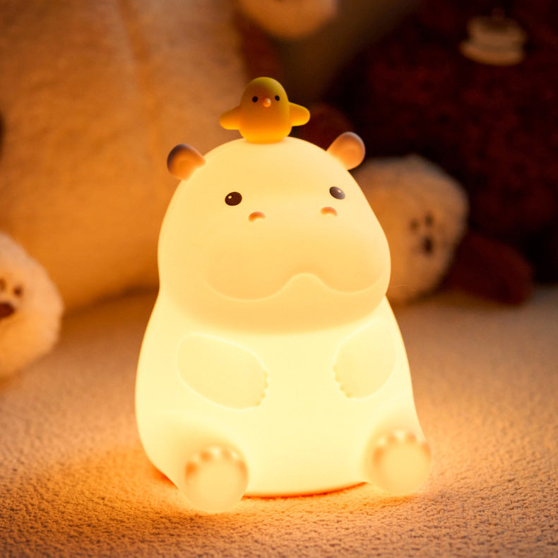 Huggwaii Nijlpaard met Eend Schattige Squishy Siliconen Nachtlamp Perfect Cadeau