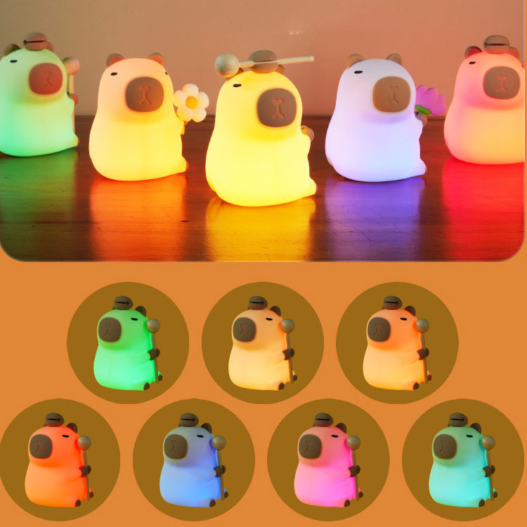 Huggwaii Bloem Capybara Squishy Siliconen Nachtlamp - Perfect Cadeau voor Kinderen en Meisjes
