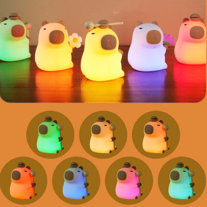 Huggwaii Bloem Capybara Squishy Siliconen Nachtlamp - Perfect Cadeau voor Kinderen en Meisjes